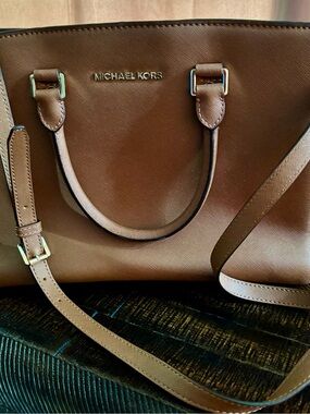 Michael Kors Brown Saffiano Satchel with Removable Strap